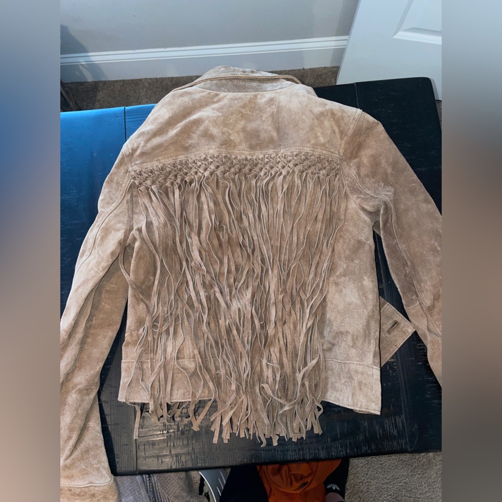 BCBG Suede Brown Fringe Jacket